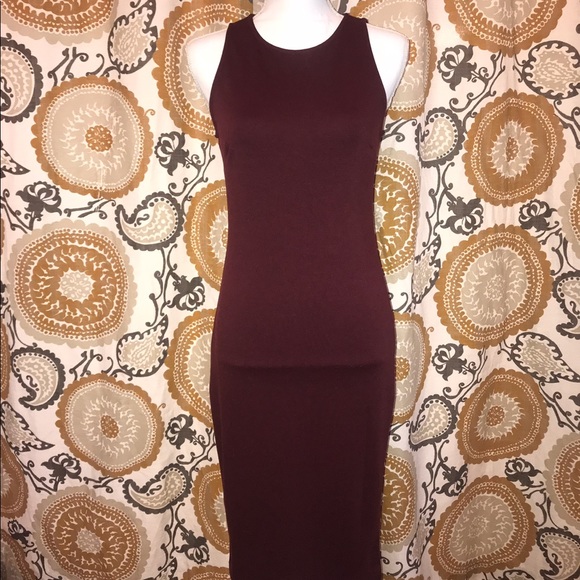 Burgundy fitted midi dress - Picture 2 of 6